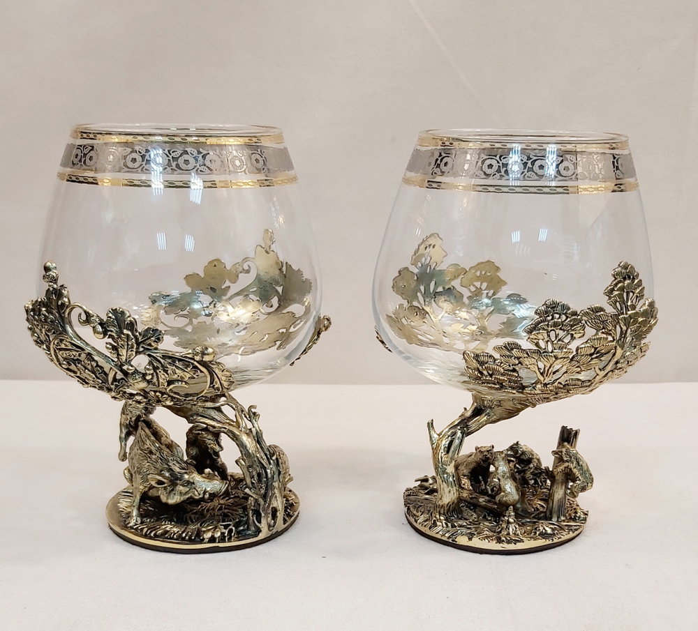 Набор из 2-х бокалов для коньяка "Охота на вепря и Мишки на дереве" (подарочный футляр)