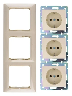 Розетки с заземлением 3 шт + рамка 3 поста Legrand valena 220В, 16А,цвет слоновая кость