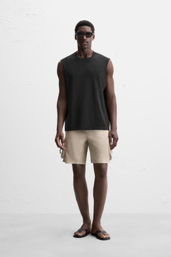 ZARA МАЙКА ИЗ ХЛОПКА, ЧЕРНЫЙ