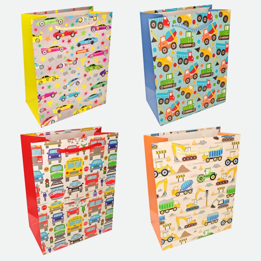 Пакет подар. бумажн. 26*32*12 см 210 гр/м2 Машинки, 4 дизайна