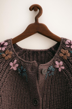 ZARA TIMELESS — КАРДИГАН С ВЫШИВКОЙ В ВИДЕ ЦВЕТОВ, СЕРО-КОРИЧНЕВЫЙ