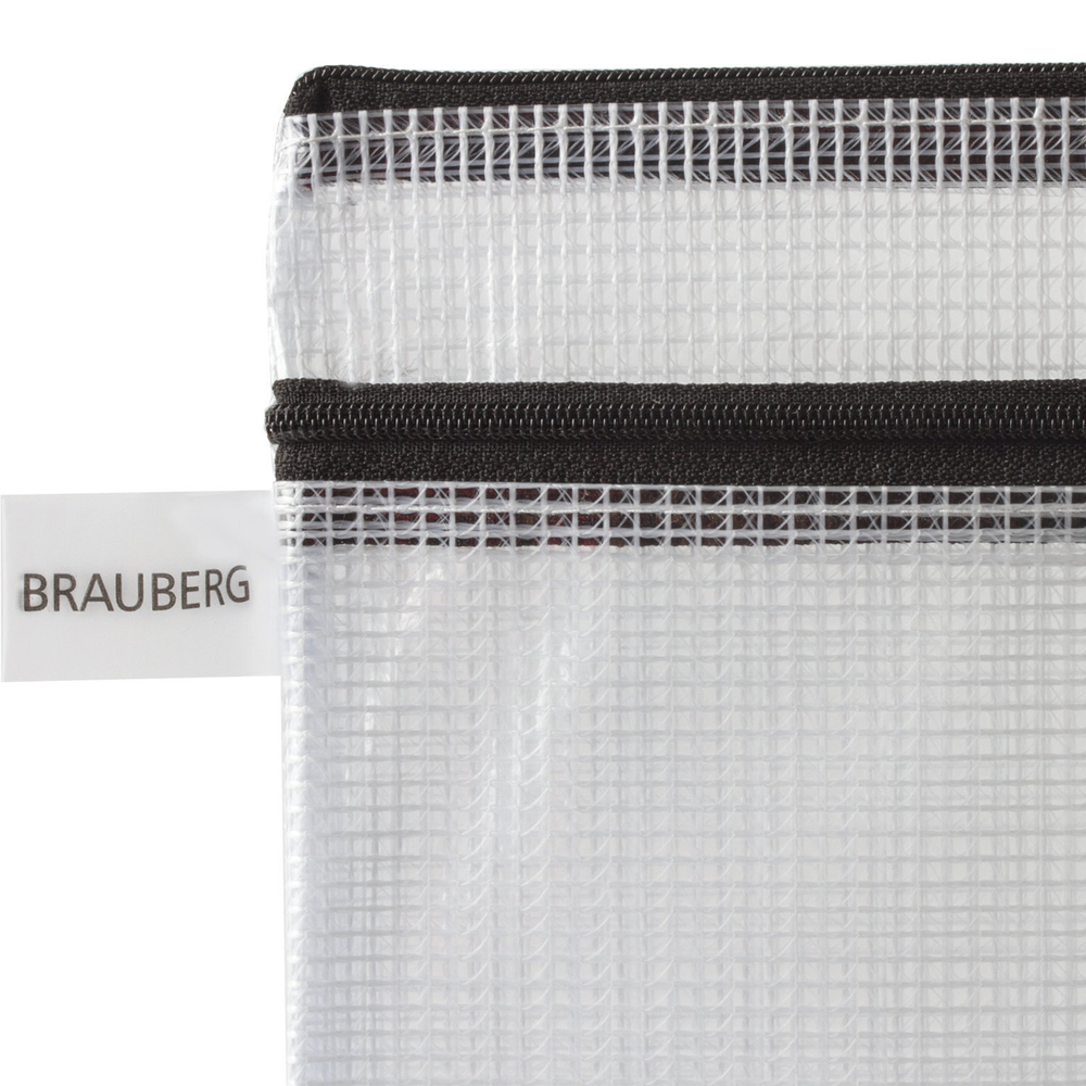 Папка-конверт на молнии А4 (335х243 мм) 2 отделения ПВХ прозрачная 0 3 мм BRAUBERG "Solid" (6 штук в упаковке)