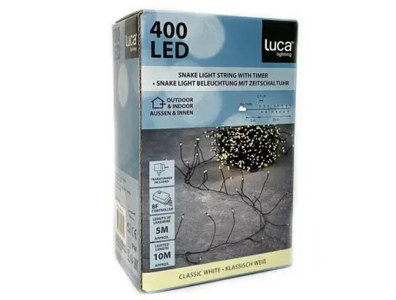 Гирлянда Капли 400 теплых белых микро ламп, 1000 см., 8 функций, таймер, зеленый провод, Luca (84637)