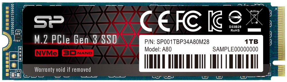 Накопитель SSD M.2 2280 Silicon Power SP001TBP34A80M28 1000 ГБ