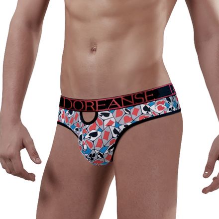 Мужские трусы тонги с вырезом голубые с принтом Doreanse 1028