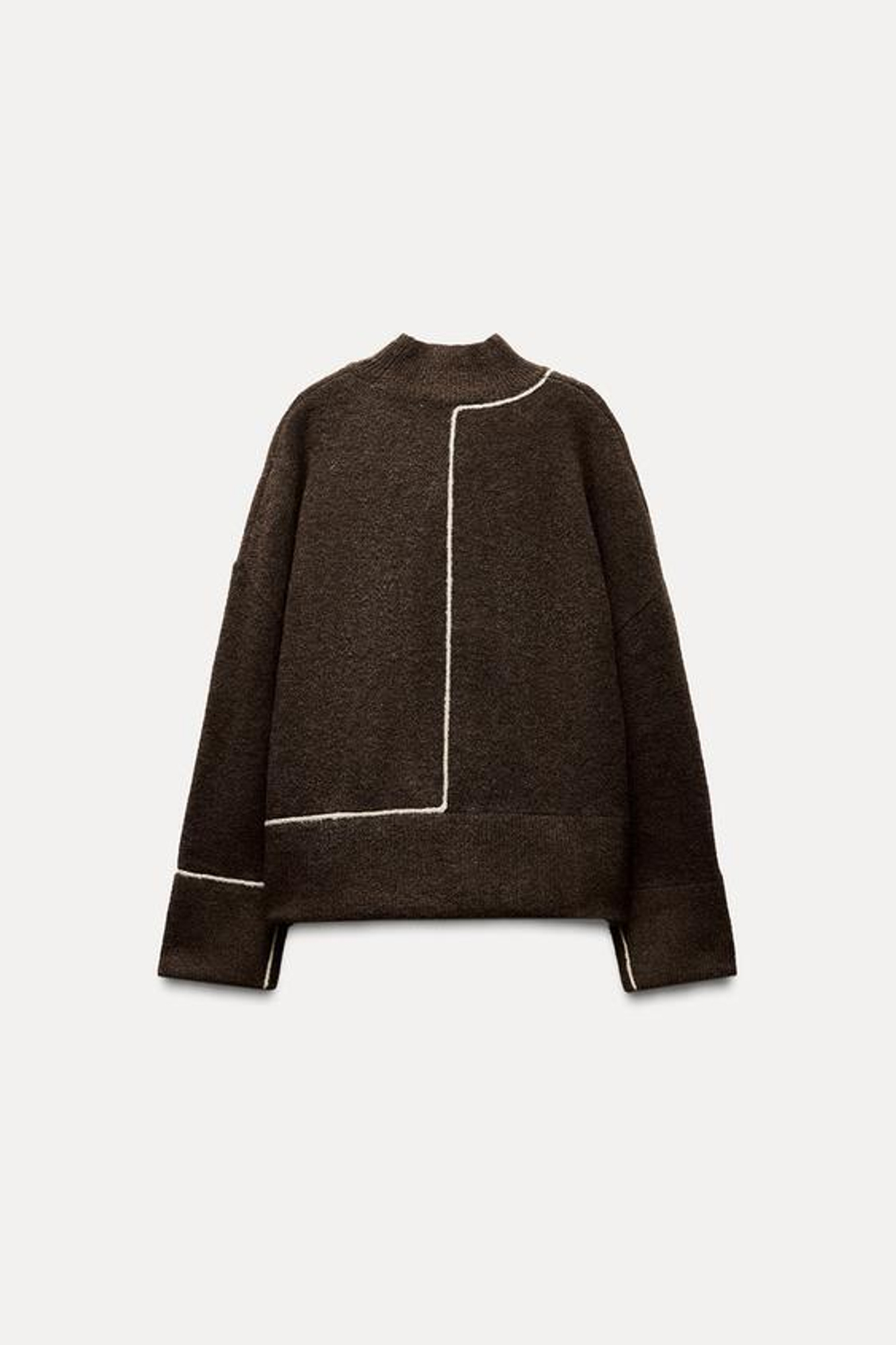 ZARA СВИТЕР С КОНТРАСТНЫМ КАНТОМ, КОРИЧНЕВЫЙ С МЕЛАНЖЕВЫМ ЭФФЕКТОМ