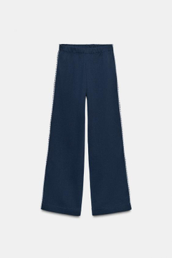 ZARA ШИРОКИЕ БРЮКИ ИЗ МЯГКОЙ ТКАНИ С КРУЖЕВОМ, МОРСКОЙ СИНИЙ