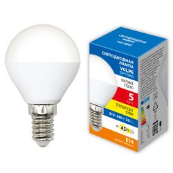 LED-G45-5W-3000K-E14-FR-SLS Лампа светодиодная. Форма шар. матовая. Теплый белый свет 3000K. ТМ Volpe