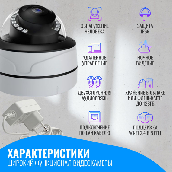 Камера видеонаблюдения Smart Aura, Wi-Fi/Ethernet, купольная, уличная