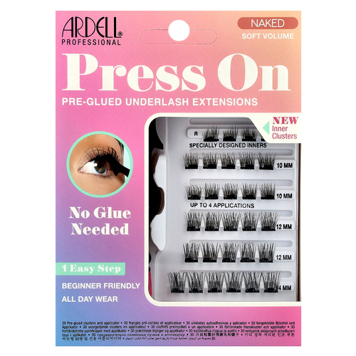 Ardell, Press On, предварительно приклеенные нижние ресницы, мягкий объем без слоя, 30 предварительно приклеенных кластеров и аппликатор