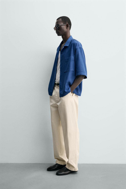 ZARA РУБАШКА BOXY FIT ИЗ РЕЛЬЕФНОЙ ТКАНИ, ЯРКО-СИНИЙ