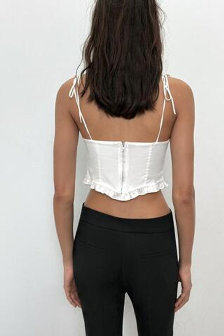 ZARA КРОП-ТОП-КОРСЕТ ИЗ ПОПЛИНА, БЕЛЫЙ