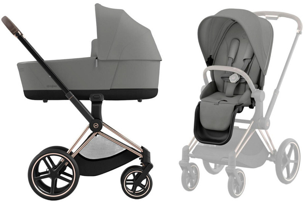 Коляска 3 в 1 Cybex Priam IV Rosegold complete и автокресло Aton B2 i-Size Steel Grey Mirage Grey