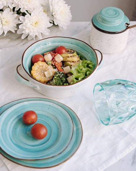 Бульонная чаша с ручками Aqua 600 мл, 15 см, ручная работа, фарфор