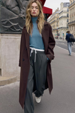 ZARA БРЮКИ С ШИРОКИМ ДВОЙНЫМ ПОЯСОМ, АНТРАЦИТОВО-СЕРЫЙ