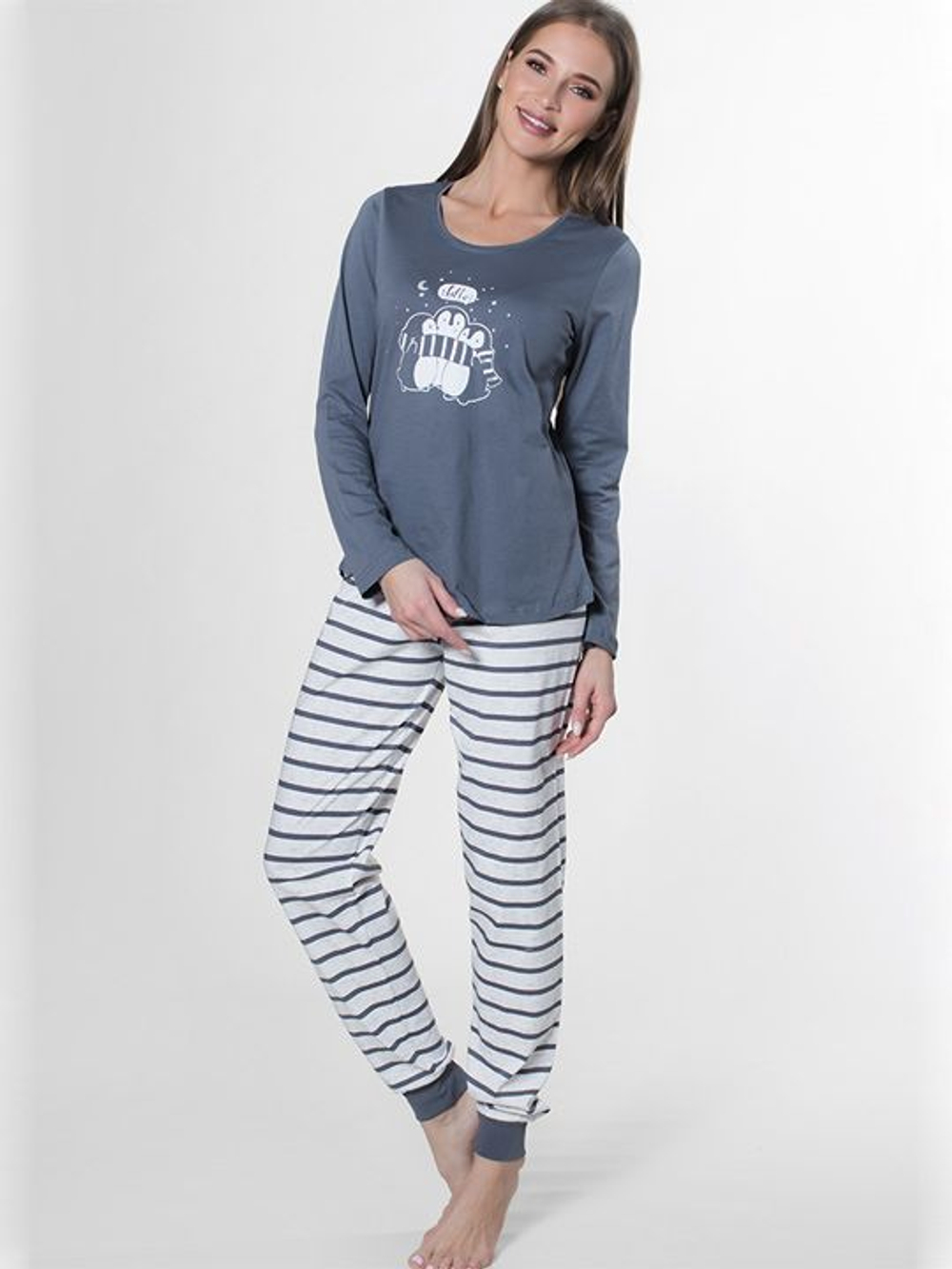 Уютный женский домашний комплект с брючками (Размер: S) (Цвет: светло-серый с серым)