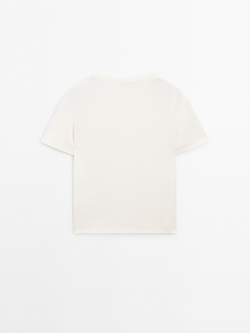 Massimo Dutti Футболка из 100% хлопка с коротким рукавом, кремовый