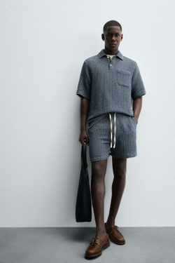 ZARA ШОРТЫ ЖАККАРДНОЙ ТКАНИ, ИНДИГО