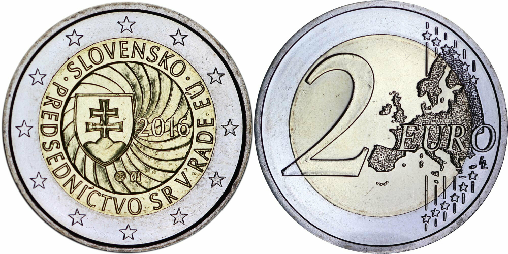 Словакия 2 евро, 2016 Председательство Словакии в Совете ЕС UNC