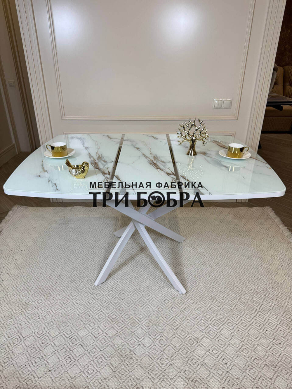 Кухонный раздвижной стол "Танго", белый мрамор
