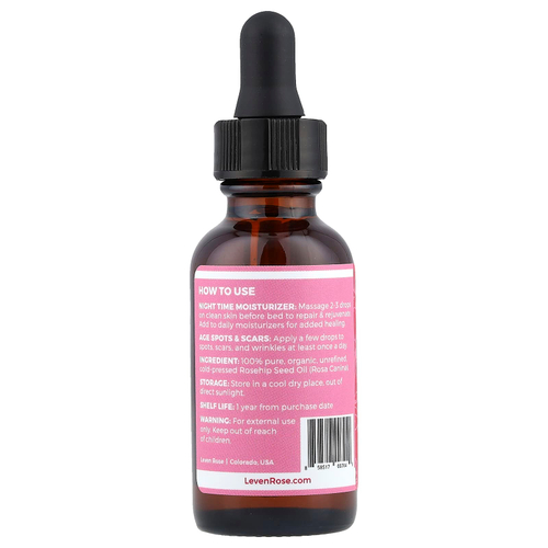 Leven Rose, 100% чистое и органическое масло шиповника, 30 мл (1 жидк. унция)