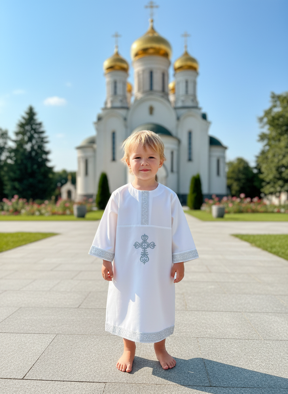 Рубашка для Таинства Крещения: Серебро отделка-2 и комфорт (100% хлопок)