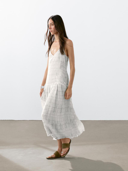 Massimo Dutti Платье миди А-силуэта в клетку, натуральный