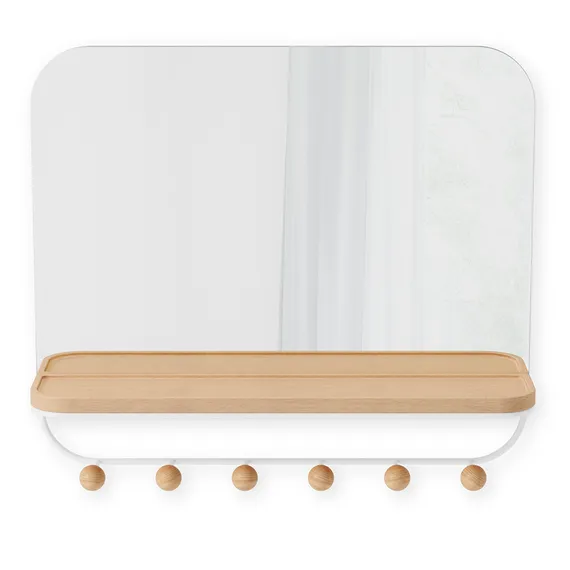 Зеркало с крючками для аксессуаров estique, 46х41 см, белое/натуральное дерево