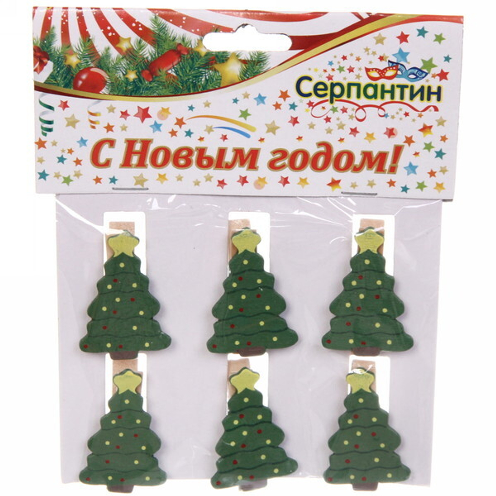 Прищепки декоративные «Ёлочки» 3,5 см (набор 6 шт)