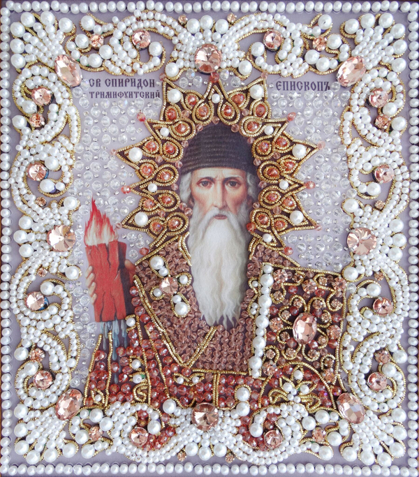 ЖС-15-ЗР Набор для вышивания хрустальными камнями Спиридон Тримифунтский (розовый)