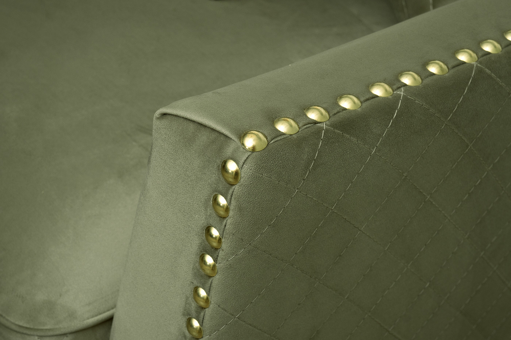 Диван велюровый трехместный Garda Decor Sorrento оливковый с колесиками