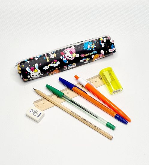 Школьный пенал с 2 отделениями, сиреневый, 11 предметов