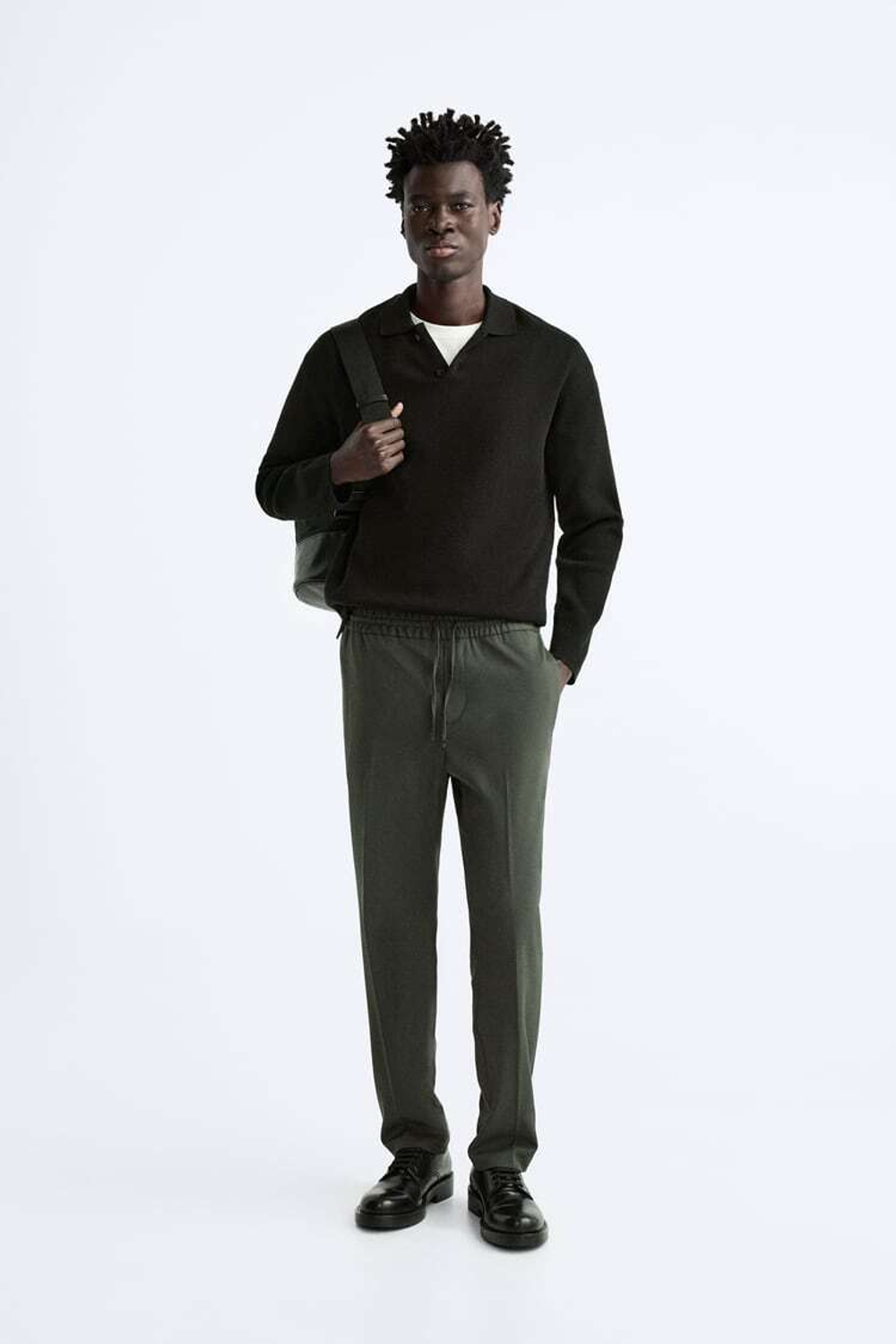 ZARA БРЮКИ-ДЖОГГЕРЫ КОМФОРТНОЙ ПОСАДКИ, ТЕМНО-ЗЕЛЕНЫЙ