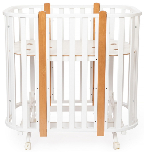 Кроватка-трансформер Vikalex Сканди маятник на колёсах белый/бук