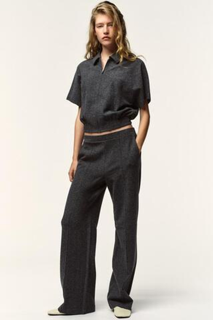 ZARA ШИРОКИЕ БРЮКИ ИЗ МЯГКОЙ ТКАНИ, СЕРЫЙ