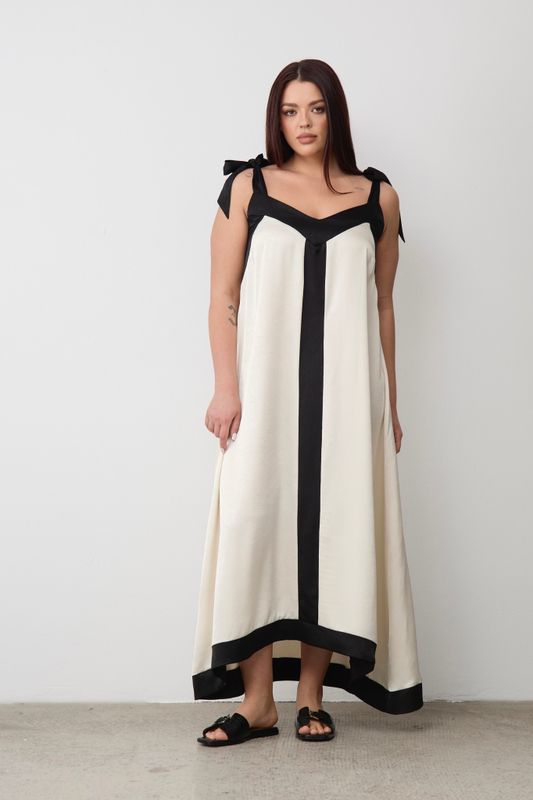 Платье-макси с контрастными кантами, молочный