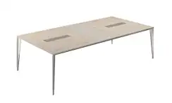 NZ-0108.GS.YN.AL / Стол конференц домино поперёк 2200х1050х725 серый камень, мк алюминий / цвет: серый камень, центр ясень наварра, каркас алюминий