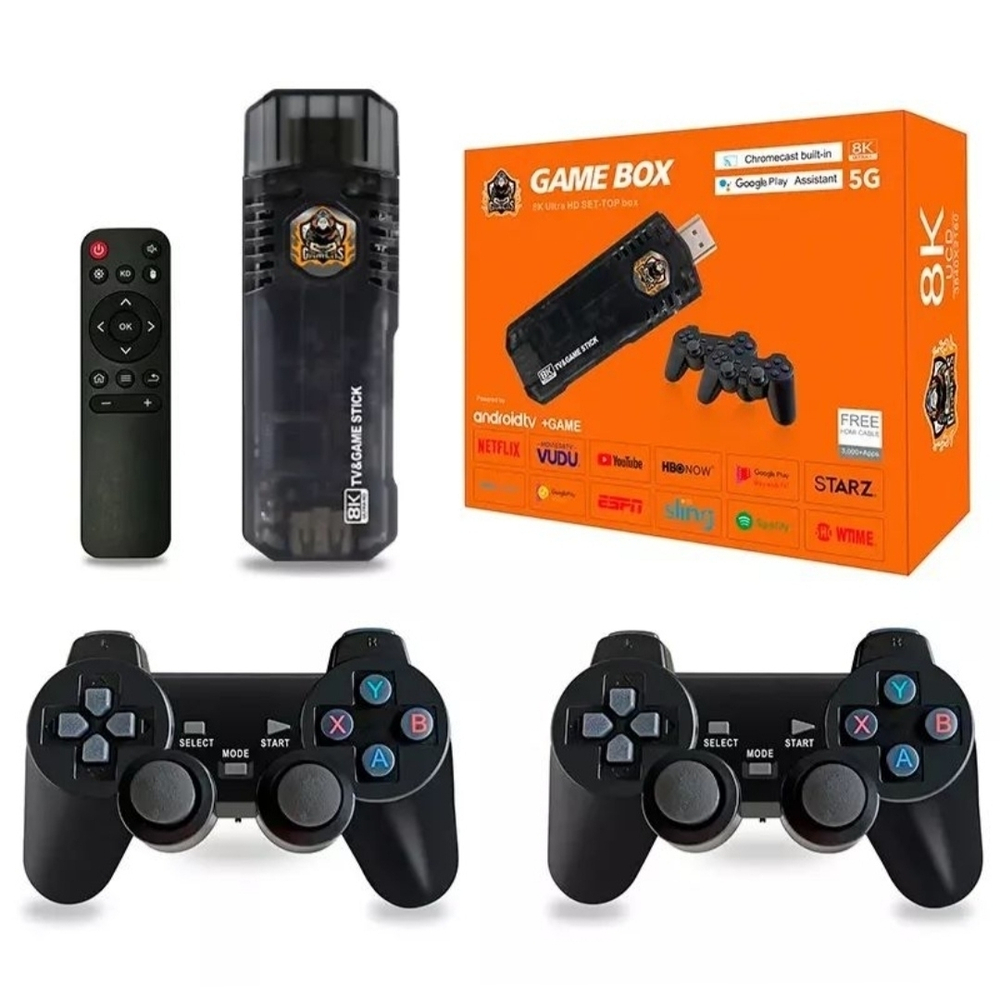 Игровая приставка + ТВ приставка 2в1, 64Gb TV-BOX, "Game Box 5G 8K UltraHD SET-TOP Box" консоль с двумя геймпадом