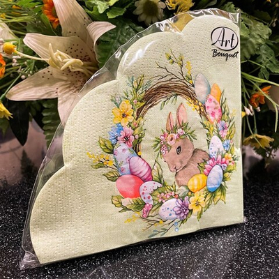 ПАСХАЛЬНЫЙ ВЕНОК С КРОЛИКОМ Rondo Салфетки бумажные 33*33, 12л, 15шт.в кор