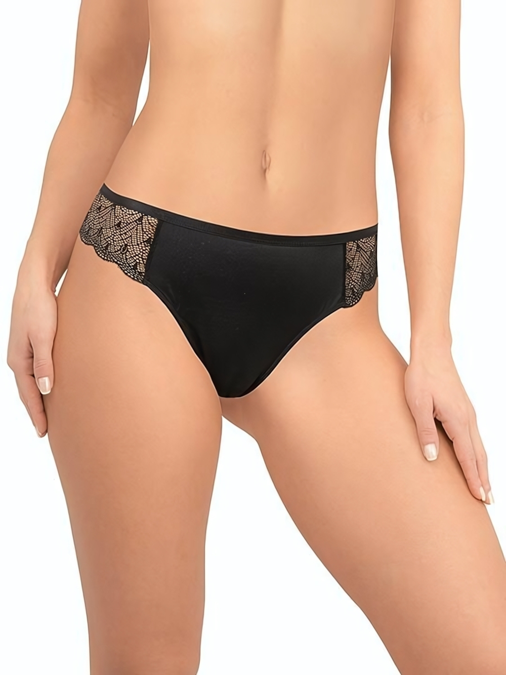 Трусики-бразилиана из кружева и микрофибры (Размер: XXL) (Цвет: черный)