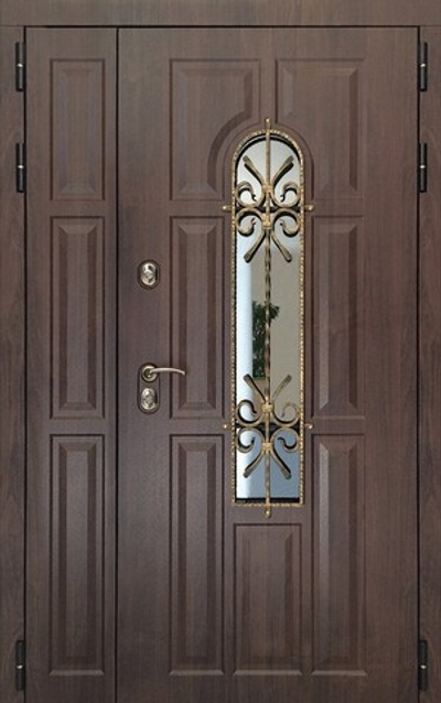 Входная металлическая дверь двустворчатая Темный орех - 1087