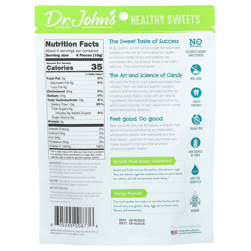 Dr. John's Healthy Sweets, Конфеты ассорти, + клетчатка и витамин C, арбуз, зеленое яблоко и клубника, 109 г (3,85 унции)