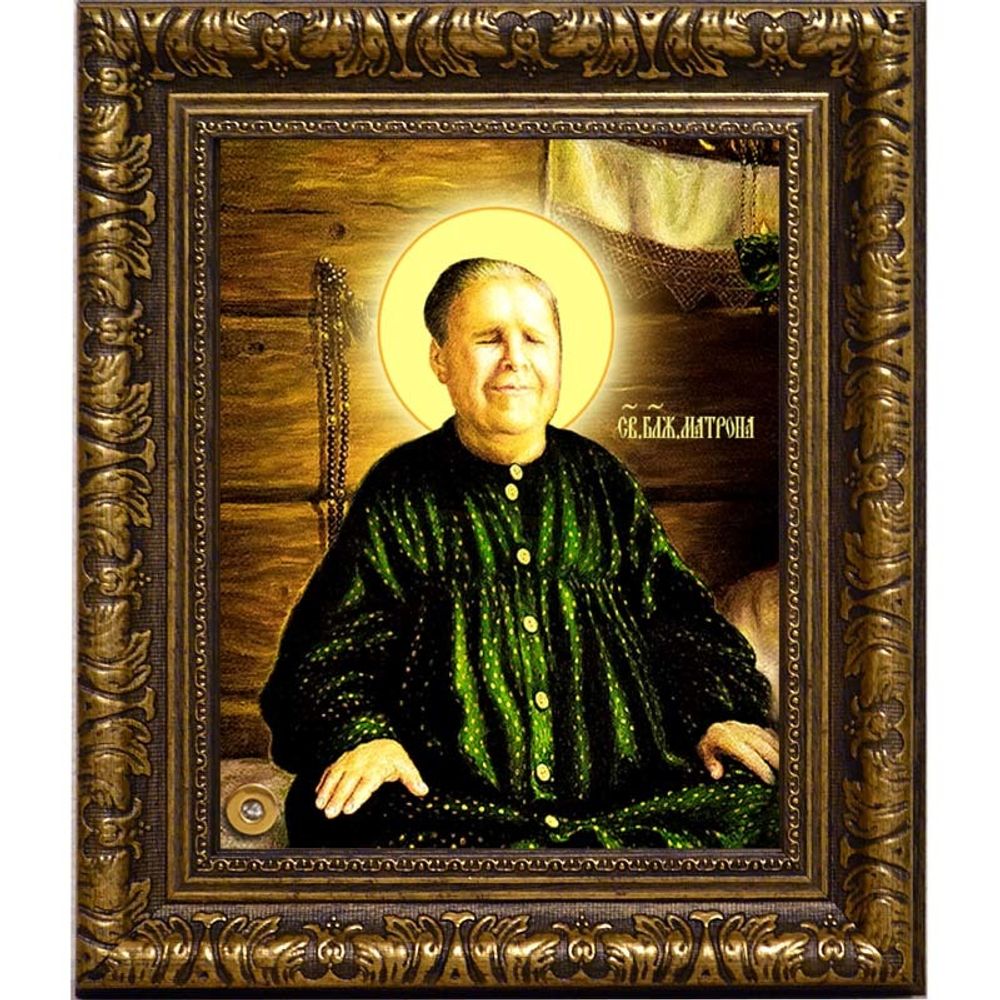 Икона Святой Матроны Московской на холсте с мощевиком.