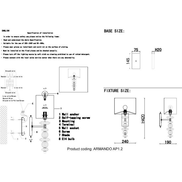 Бра Crystal Lux ARMANDO AP1.2 GOLD