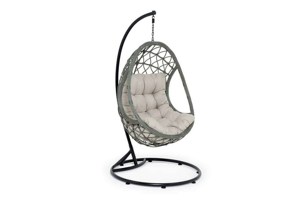 "Венеция" подвесное кресло-кокон из искусственного ротанга, цвет серый с бежевой подушкой
