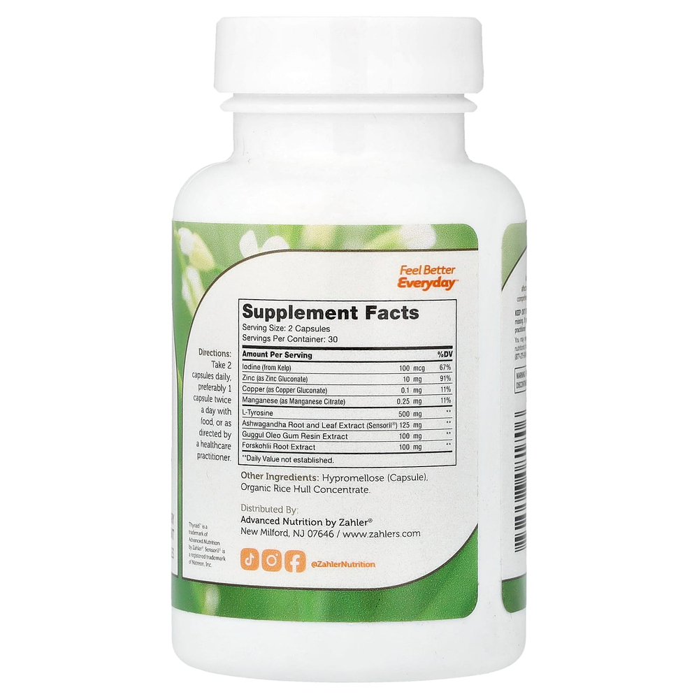 Zahler, Thyraid™, средство для поддержки щитовидной железы, 60 капсул
