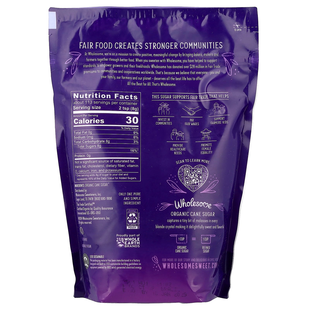 Wholesome Sweeteners, Органический тростниковый сахар, 907 г (2 фунта)