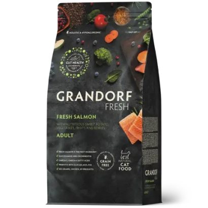 Сухой корм GRANDORF FRESH CAT Salmon беззерновой, лосось с бататом для взрослых кошек, для здоровья кожи и шерсти или склонных к аллергии 2кг