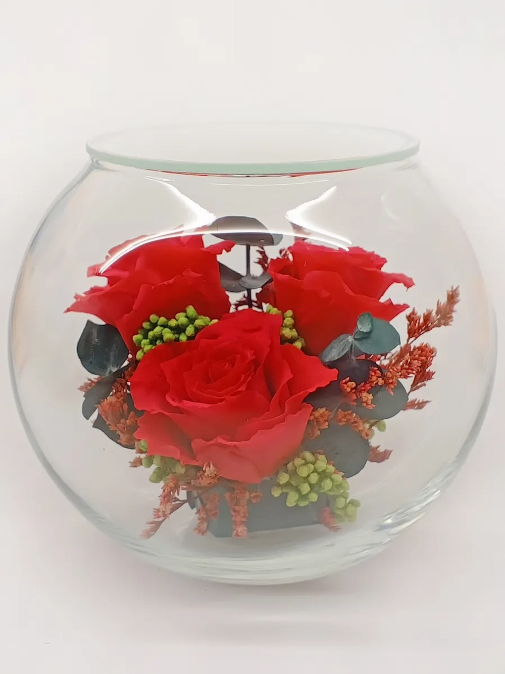 натуральные кустовые розы в стекле, вакуум