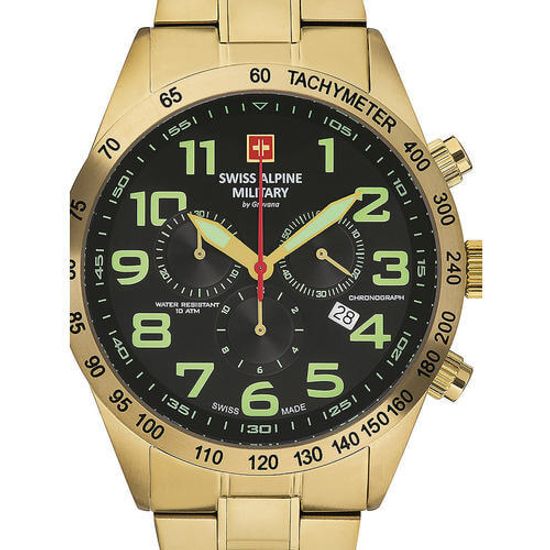 С браслетом Мужские наручные часы с золотым браслетом Swiss Alpine Military 7047.9114 chrono 45mm 10ATM